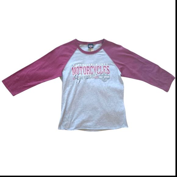 Harley Davidson Raglan Tee Maroon Red Gray T-Shirt Womens M  Salisbury MD - Picture 2 of 7